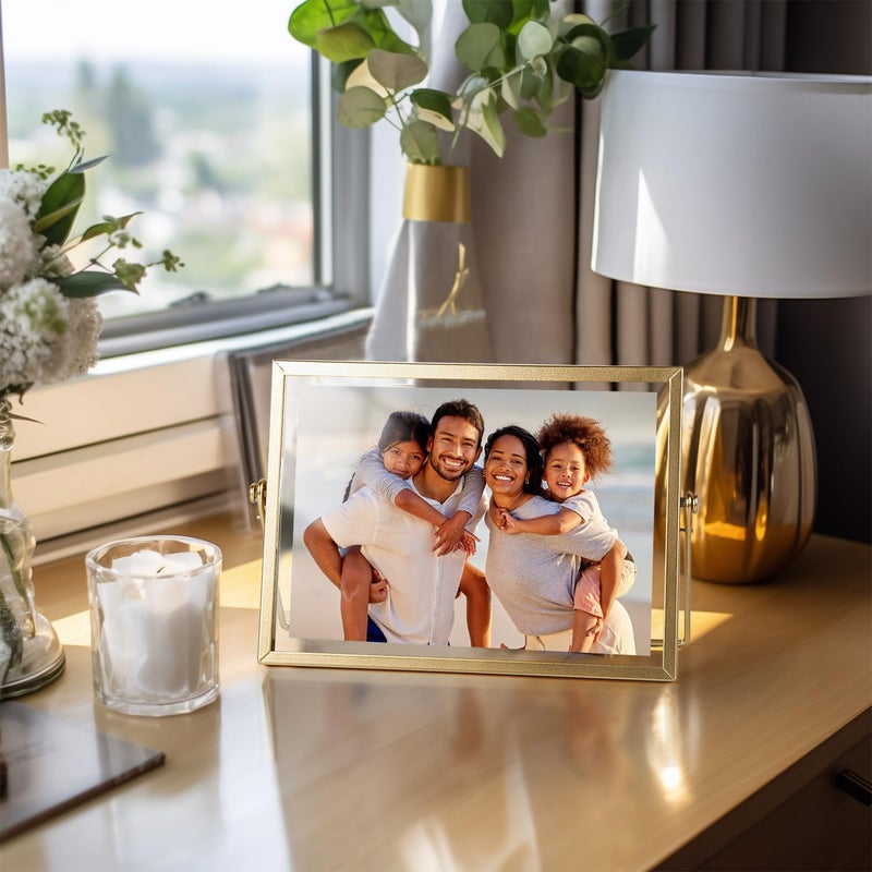 AceList 6x8 Picture Frame Set of 3 for 4x6 Picture - Gold Metal Floating Photo Frame with Glass Cover - 6x8 Frame Gold Picture Frame - Floating Frame for Tabletop Display Horizontally - Image 2